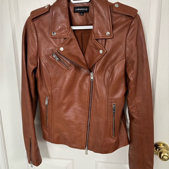 LAMARQUE Women's Tan Leather Biker Jacket - Picture 2 of 5